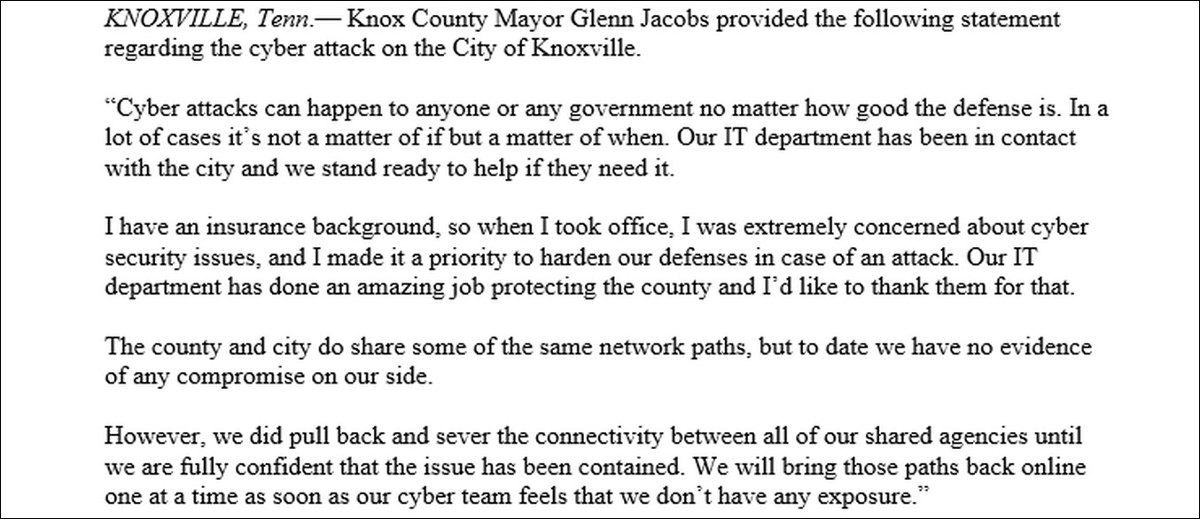 Mayor Jacobs' statement